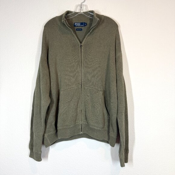 Vintage Polo Ralph Lauren Sweater Jacket Knit Men’s Size XL Green Pony Full Zip - Picture 1 of 8